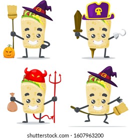 collection vector illustration of cute kebab mascot or character with halloween theme