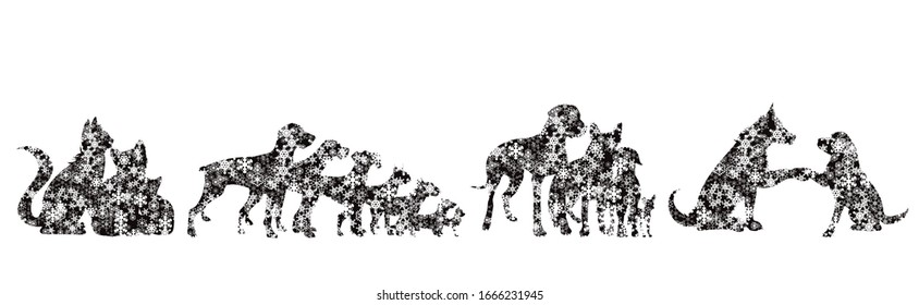 Collection of vector illustration different snowy animals. Symbol of winter and flakes.