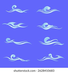 coleção de elementos de ilustração vetorial de ondas de água, água de rolamento, água de balanço