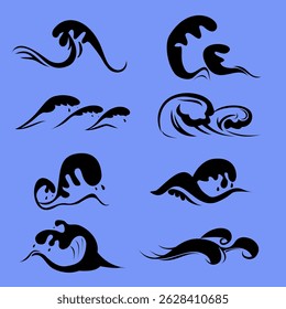 collection of vector illustration elements of water waves, rolling water, swaying water