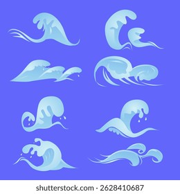 colección de la Ilustración vectorial Elementos de ondas de agua, agua rodante, agua que se balancea