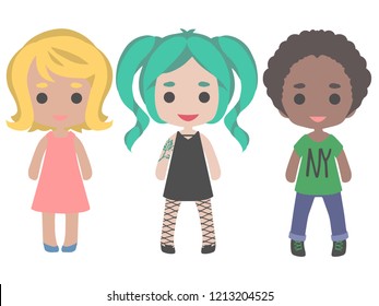 Collection of vector illustration of happy variety people