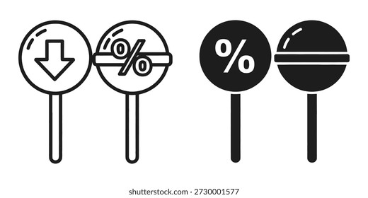 Una colección de íconos de Ilustración vectorial que representan conceptos de SEO como aumento, porcentaje y optimización. Ideal para Diseño web y marketing digital.