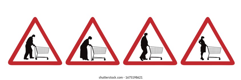 Collection of vector illustration on warning sign shopping only with medical mask on white background. Symbol of prevention and disease. Danger of coronavirus.