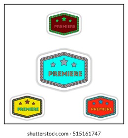 Collection of Vector illustration in paper sticker style cinema premiere sign