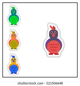 Collection of Vector illustration in paper sticker style parrot Cockatoo