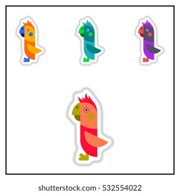 Collection of Vector illustration in paper sticker style parrot Cockatoo