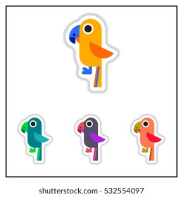 Collection of Vector illustration in paper sticker style baby parrot