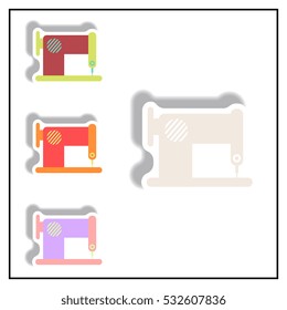 Collection of Vector illustration in paper sticker style retro sewing machine