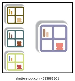 Collection of Vector illustration in paper sticker style bookshelf