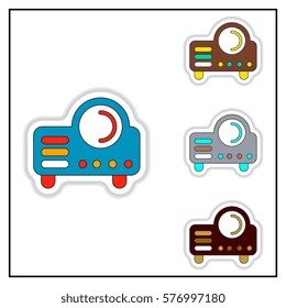 Collection of Vector illustration in paper sticker style retro home cinema