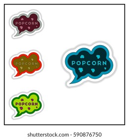 Collection of Vector illustration in paper sticker style Cinema Popcorn in Speech Bubble