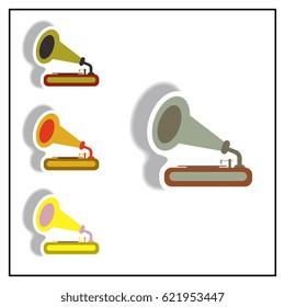 Collection of Vector illustration in paper sticker style retro gramophone