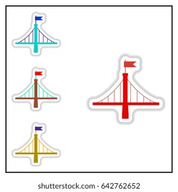 Collection of Vector illustration in paper sticker style metal bridge with flag