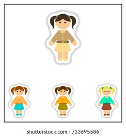 Collection of Vector illustration in paper sticker style little girls
