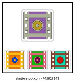 Collection of Vector illustration in paper sticker style filmstrip with play button