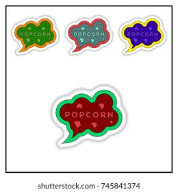Collection of Vector illustration in paper sticker style Cinema Popcorn in Speech Bubble