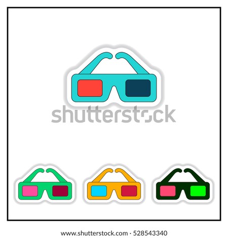 Collection of Vector illustration in paper sticker style 3d cinema glasses