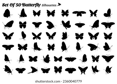 Collection of vector illustrations of butterfly insect silhouettes