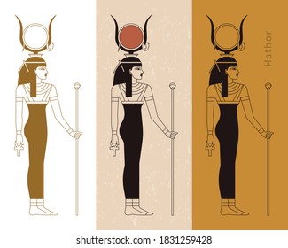 A collection of vector illustrations by the ancient Egyptian goddess Hathor from the ankh. Vector illustration