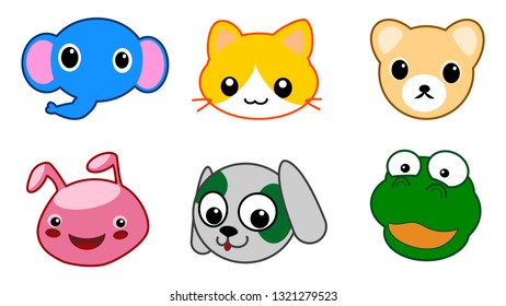 A collection of vector illustrations of colorful comical cartoon animals isolated on a white background