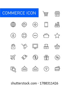 Collection of vector illustrations of commerce icons. Suitable for design elements of online trade activities. Simple minimalist E-Commerce business outline icon.