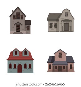 Coleção de ilustrações vetoriais que retratam quatro casas de estilo cartoon diferentes, isoladas sobre um fundo branco