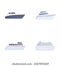 Collection of vector illustrations featuring different boat and ship designs on a white background