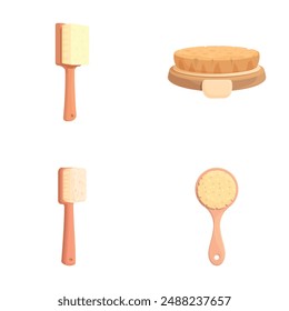 Collection of vector illustrations featuring various butter spreaders and a biscuit with a pat of butter