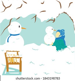 a collection of vector illustrations of girls playing snow dolls with other snow dolls in winter