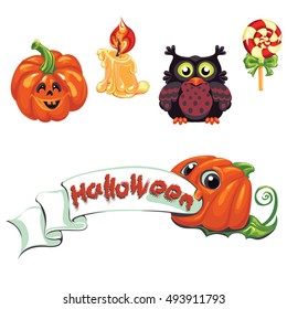 collection of vector illustrations Halloween objects