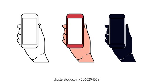 collection of vector illustrations of hands holding a smartphone
