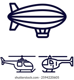 collection of vector illustrations of helicopters and flying balloons