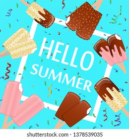 Collection of vector illustrations of ice cream. Hello summer, from the heat of salvation. Different types of ice cream.