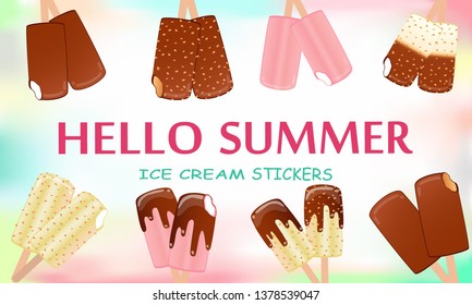 Collection of vector illustrations of ice cream. Hello summer, from the heat of salvation. Different types of ice cream.