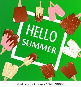 Collection of vector illustrations of ice cream. Hello summer, from the heat of salvation. Different types of ice cream.