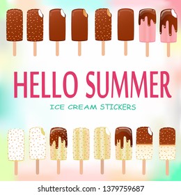 Collection of vector illustrations of ice cream. Hello summer, from the heat of salvation. Different types of ice cream.
