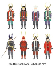 Sammlung von Vektorgrafiken von japanischen historischen Persönlichkeiten - Militärbefehlshaber, die an der Schlacht von Sekigahara, Tokugawa Ieyasu, Ishida Mitsunari teilgenommen haben