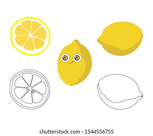 Collection of vector illustrations of lemon drawn in different styles. Set of red lemon on a white.