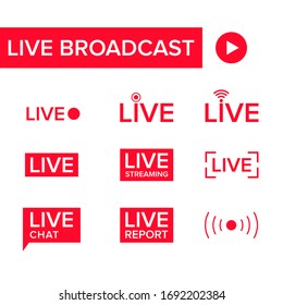 collection of vector illustrations of live broadcast icons. Suitable for design elements of TV shows, video broadcast channels and live news reports.