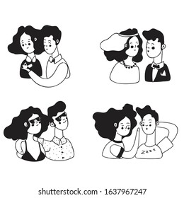 collection of vector illustrations man and woman. black and white illustration. lovers