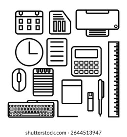Sammlung von Vektorgrafiken von Büro- und Geschäftssymbolen