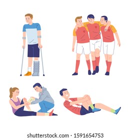 A Collection Of Vector Illustrations Of People Injured In The Leg, Athletes And Sports Players Who Have Suffered A Foot Injury And Feel Very Sick