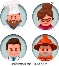 A collection of vector illustrations of the profession. Doctor, teacher, fireman, cook.
