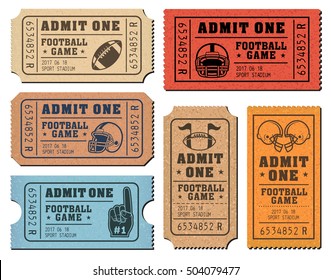 Collection of vector illustrations of raffle tickets of events and games of American Football