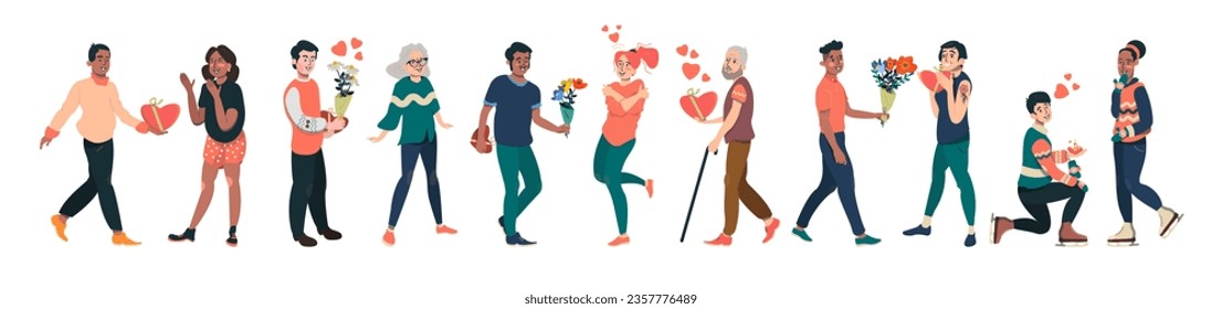 Collection of Vector Illustrations of Romantic couples. Boyfriends and girlfriends on a white isolated background.