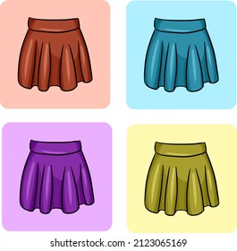 Collection of vector illustrations. A set of colorful fluffy skirts for fashionistas to decorate postcards and parcels, icons, cards