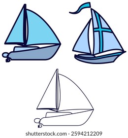 collection of vector illustrations of ships and fishing boats