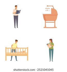 Collection of vector illustrations showcasing different stages of family life, from parenting to baby care