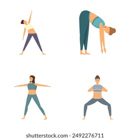 Collection of vector illustrations showcasing individuals in various yoga poses with a minimalist design